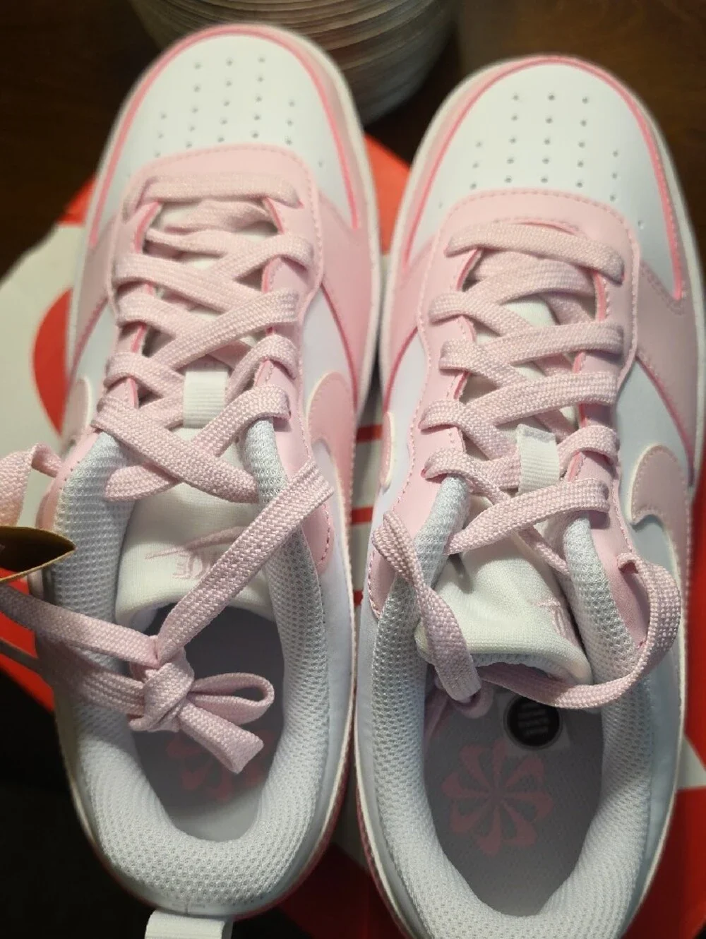 Nike Kids Court Borough Low Recraft Sneakers in Pink and White 6.5Y